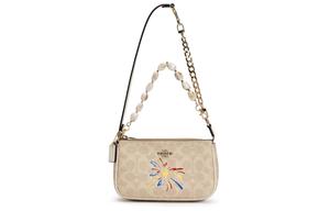 COACH Покрытая тканью маленькая сумка через плечо Mahjong Sets для женщин малого размера Sand & Chalk White