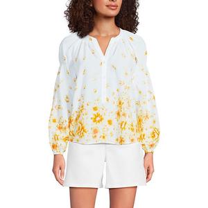 Женская блузка с длинным рукавом реглан и сборками Lands' End, Pale Yellow Floral