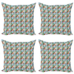 ABAKUHAUS Набор чехлов для подушек с цветами (4 предмета), Тропические цветы, Современная двусторонняя цифровая печать, 50 см x 50 см, Многоцветный