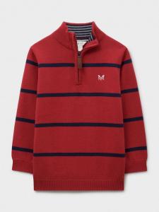 Детский половинный свитер с молнией в полоску из хлопка Crew Clothing, Multi Red