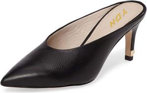 Женские туфли YDN с заостренным носком, тонким средним каблуком, без задника, мюли, слайд-пон, подходящие для платья, Black-Leather