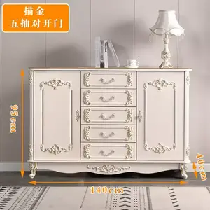 Yu Senyi Комод 140 см для спальни из массива дерева с запеченной эмалью слоновая кость, 5 ящиков и распашными дверцами, цвет золото, сборка