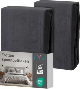 Простыня на резинке DreamScience Terry Cloth 90x200 - 100x200 см, антрацит, 2 шт., для матрасов высотой до 22 см - теплая и уютная, хорошо впитывает влагу, быстросохнущая NYVI
