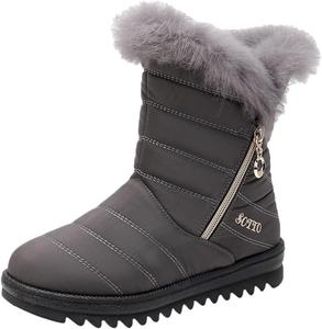 Женские зимние ботинки на снегоступах, водонепроницаемые кожаные ботильоны с меховой подкладкой, теплые зимние ботинки с молнией, удобная модная обувь для прогулок Generic, C05-Grey