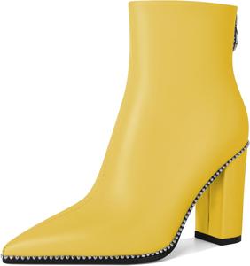 Женские ботильоны с заостренным носком, высокие каблуки, массивные ботильоны на толстой подошве, каблук 3,8 дюйма Younton, Matte Yellow