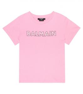 Футболка из хлопкового джерси с логотипом Balmain, розовый