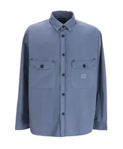 Удобная рубашка с накладными карманами из саржевой ткани. Emporio Armani, синий