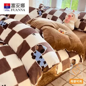 Fuanna Пододеяльник 220х240 см из утолщенного молочного флиса, двусторонний, клетка с таксой, антистатик