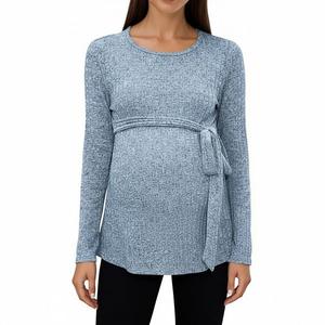 Женский топ с длинным рукавом для беременных из фактурной ткани и бантом на боку Anna-Kaci, Blue