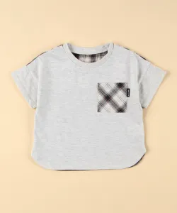 Футболка с коротким рукавом и присборенной каймой в клетку (детский размер) Comme Ca Ism, цвет Oatmeal