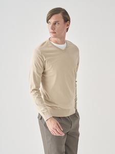 Хлопковый трикотажный пуловер с V-образным вырезом и длинными рукавами | OSMOND | 30G, современный крой