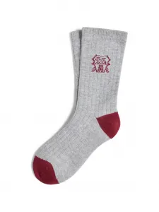 Хлопковые ребристые носки с интарсией Brunello Cucinelli Kids, серый