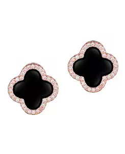 Серьги-Гвоздики с клевером из розового золота и черным ореолом Adornia, black