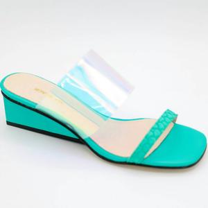 Женские прозрачные босоножки Fish Wedge зеленого цвета ALL BLACK
