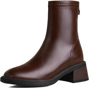 Женские эластичные ботильоны Alsoloveu с квадратным носком, массивным низким каблуком и молнией, Brown