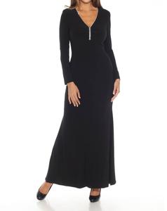 Черное вечернее платье-русалка с декором и V-образным вырезом Joseph Ribkoff