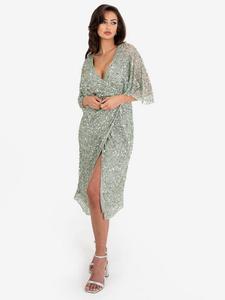 Украшенное платье миди с запахом Maya Deluxe, цвет Green Lily