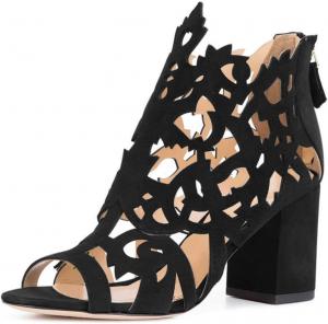 Женские ботильоны YDN с открытым носком, массивным средним каблуком, вырезами, задними молниями, классические праздничные туфли на каблуке, размер 4-16 US, Black