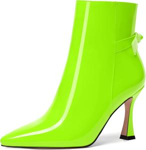Женские ботильоны SKYSTERRY на молнии с острым носком, высокими каблуками и наружной отделкой, 3,3 дюйма, Lime Green