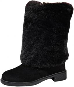 Женские модные сапоги до середины икры с толстыми каблуками и большими круглыми мысами. Они теплые и удобные, подходят для осенних и зимних образов. SPKFHD, Black