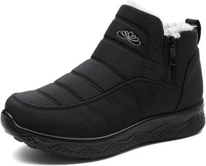 Женские теплые зимние сапоги с меховой подкладкой, удобные, водонепроницаемые, легкие, на молнии сбоку, женские ботильоны Generic, Black