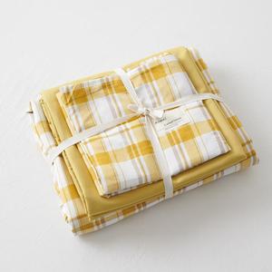 Muji Комплект постельного белья из 4 предметов (простыня на резинке 120 см, пододеяльник 150х200 см), японский стиль, клетка манго, ткань из чистого хлопка