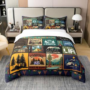 Erosebridal Комплект постельного белья Happy Camping из 100% органического хлопка с медвежьим принтом в стиле вестерн, Multi 07