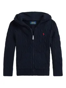 Кардиган фактурной вязки с капюшоном POLO RALPH LAUREN KIDS, синий
