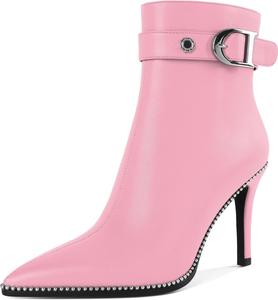 Женские ботильоны Eldof с каблуком-стилет и молнией, заостренный носок, для платья, 3,5 дюйма, Pink