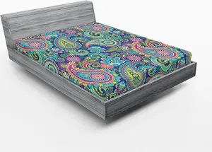 Простыня на резинке ABAKUHAUS Paisley, с традиционными элементами пейсли в форме листьев и восточным мотивом на ткани, 180 x 200 см, разноцветная Abakuhaus