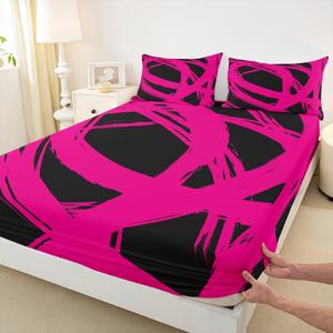 Erosebridal Розово-черный абстрактный комплект постельного белья с геометрическим принтом в стиле граффити и бохо, Rose Pink