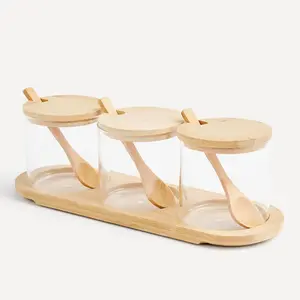 Набор из 3-х контейнеров из стекла и бамбука с ложкой El Corte Inglés, стекло