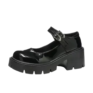 Alxnan Женские туфли Мэри Джейн на массивном каблуке черные, цвет Black