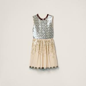 Вышитое платье из марокена MIU MIU, белый