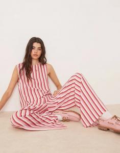 Майка ASOS DESIGN из льняной смеси в розовую полоску