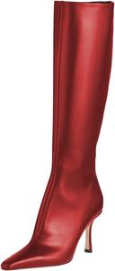 Женские сапоги Zszszsu с закрытым квадратным носком, на каблуке, до колена, модные ботильоны на шпильке, высокие сапоги до икры, праздничные осенние туфли, размеры 4-16 US, Red
