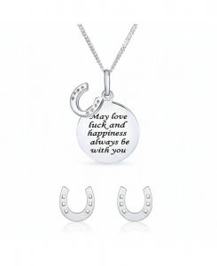 Круглый диск с подвеской в виде подковы, выполненный в стиле конного спорта, и серьги-гвоздики в стиле вестерн, из стерлингового серебра Bling Jewelry, Silver black set