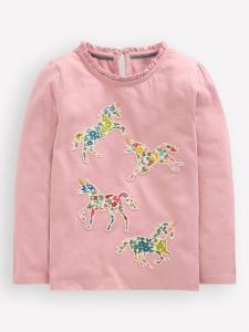 Детский топ с хлопковым воротником и аппликацией Mini Boden, Vintage Pink Unicorn