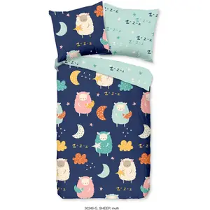 Доброе утро детское постельное белье «Sheep Sleep», хлопок, 135х200, молния, двусторонний вид, детский, овца, синий Good Morning, синий/мультиколор