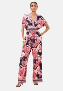 Комбинезон прямого кроя с цветочным принтом и рукавами-кимоно, из жатой ткани. Lipsy, Pink Blue