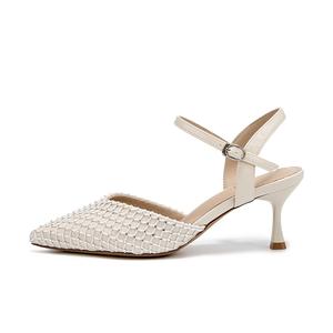 KEKAFU Женские туфли на высоком каблуке бежево-черного цвета