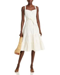 Джинсовое платье с ярусами и поясом на завязках - эксклюзив AQUA, белый