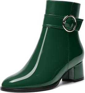Женские ботильоны SKYSTERRY на молнии, модные, с лакированным носком, для улицы, с массивным низким каблуком, 2 дюйма, Dark Green