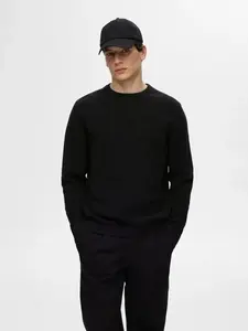 Вязаный свитер SELECTED HOMME "SLHROSS LS KNIT STRUCTURE CREW NECK NOOS", черный