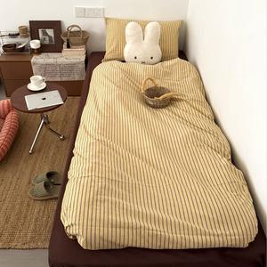 AVIVI Комплект постельного белья 1,5-спальный, 4 предмета: простыня на резинке, пододеяльник 200x230 см, 2 наволочки, цвет желтый кофе в полоску