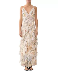 Шелковое асимметричное платье с оборками Camilla, мультиколор