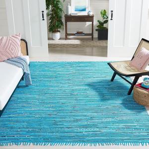 Ковер SAFAVIEH, 275 x 366 см, Rag Rug Collection, Turquoise & Multi, ручной работы, богемная полоска, хлопок, идеален для помещений с высокой проходимостью в гостиной, спальне (RAR125C)