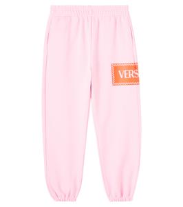 Хлопковые джерси брюки с логотипом Versace Kids, Pastel Pink + Fire Orange