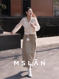 Юбка джинсовая MSlan в стиле пэчворк, хаки