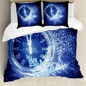 Пододеяльник ABAKUHAUS с часами, узором Снежинки, с защитой от клещей, подходит для аллергиков, с наволочками, 155 см x 220 см - 80 x 80 см, синий Abakuhaus